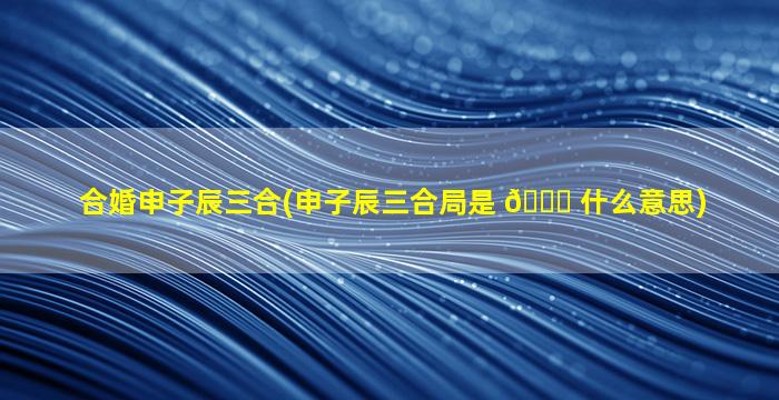 合婚申子辰三合(申子辰三合局是 🐘 什么意思)